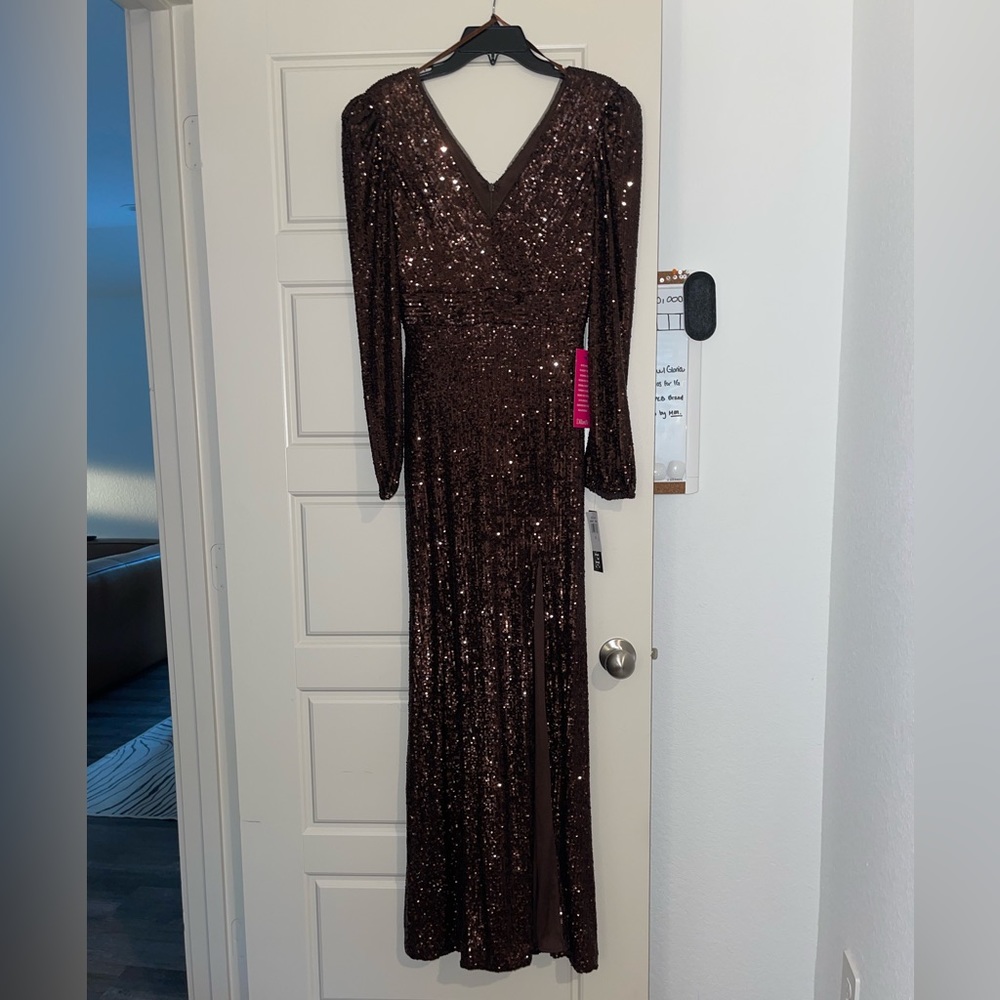 Brown Sequins Long Sleeve Formal Dress Brand New